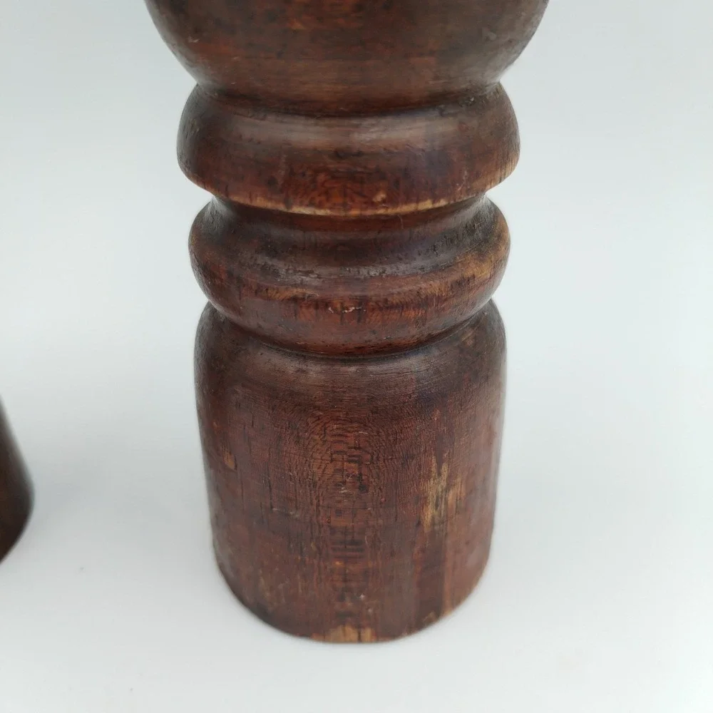 Vintage Wooden Salt Shaker Pepper Grinder Dark Brown Wood 6